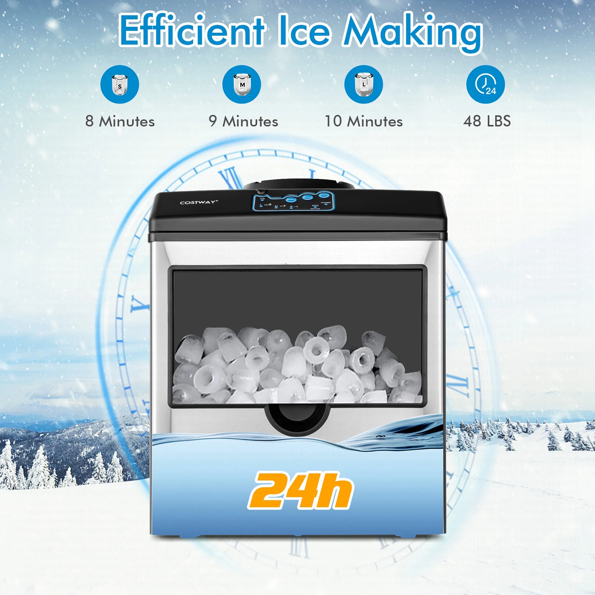 Costway 2-in-1 Stainless Steel Countertop Ice Maker Water Dispenser 48Lbs/24H w/ Scoop - Image 5