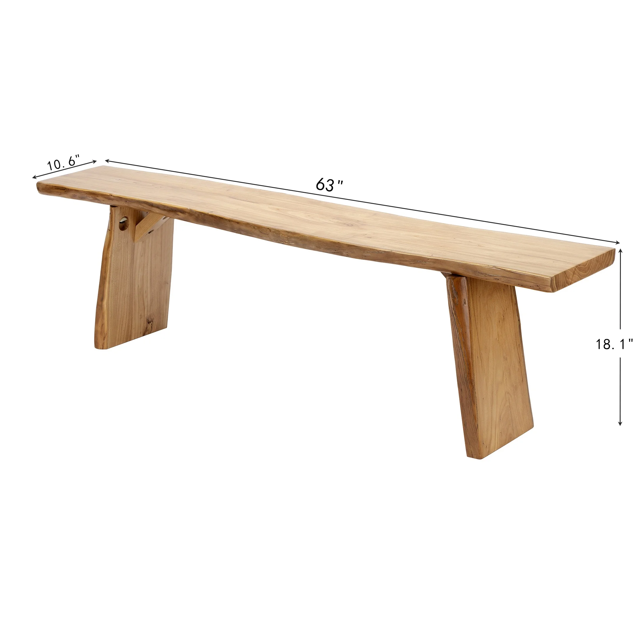 WILK Live Edge Wooden Dining Bench, Construction Farmhouse Kitchen Bench with Natural Wood for Home and Kitchen,Entryway Solid Wood Bench for  Dining Room,Living Room and Outdoor (63'' Long, Elm)