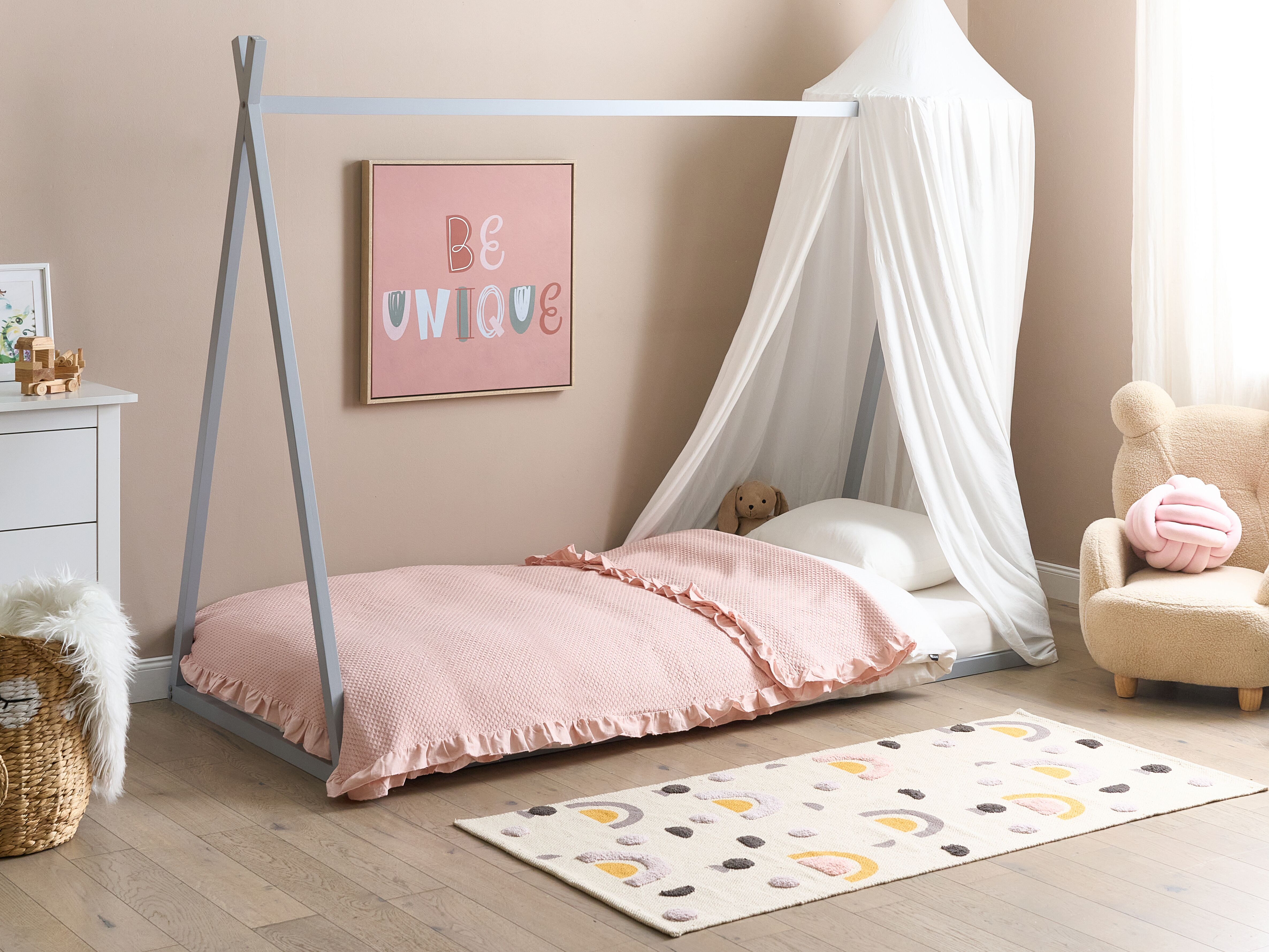 Kids Bed Teepee Pine Wood SAURAT 90 x 200 cm (EU Single) Grey