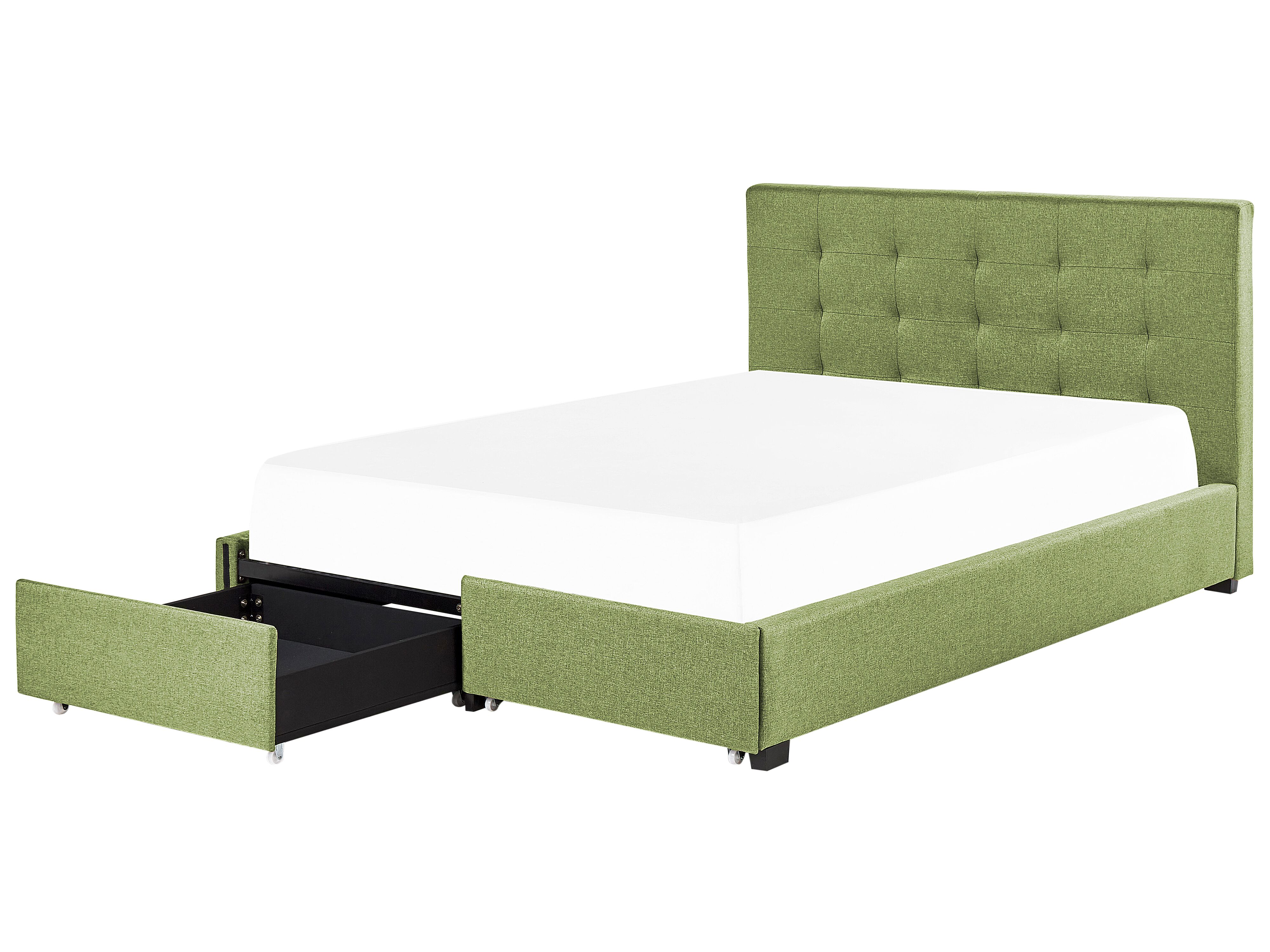 Bed with Storage Drawers Fabric LA ROCHELLE 180 x 200 cm (EU Super King) Green