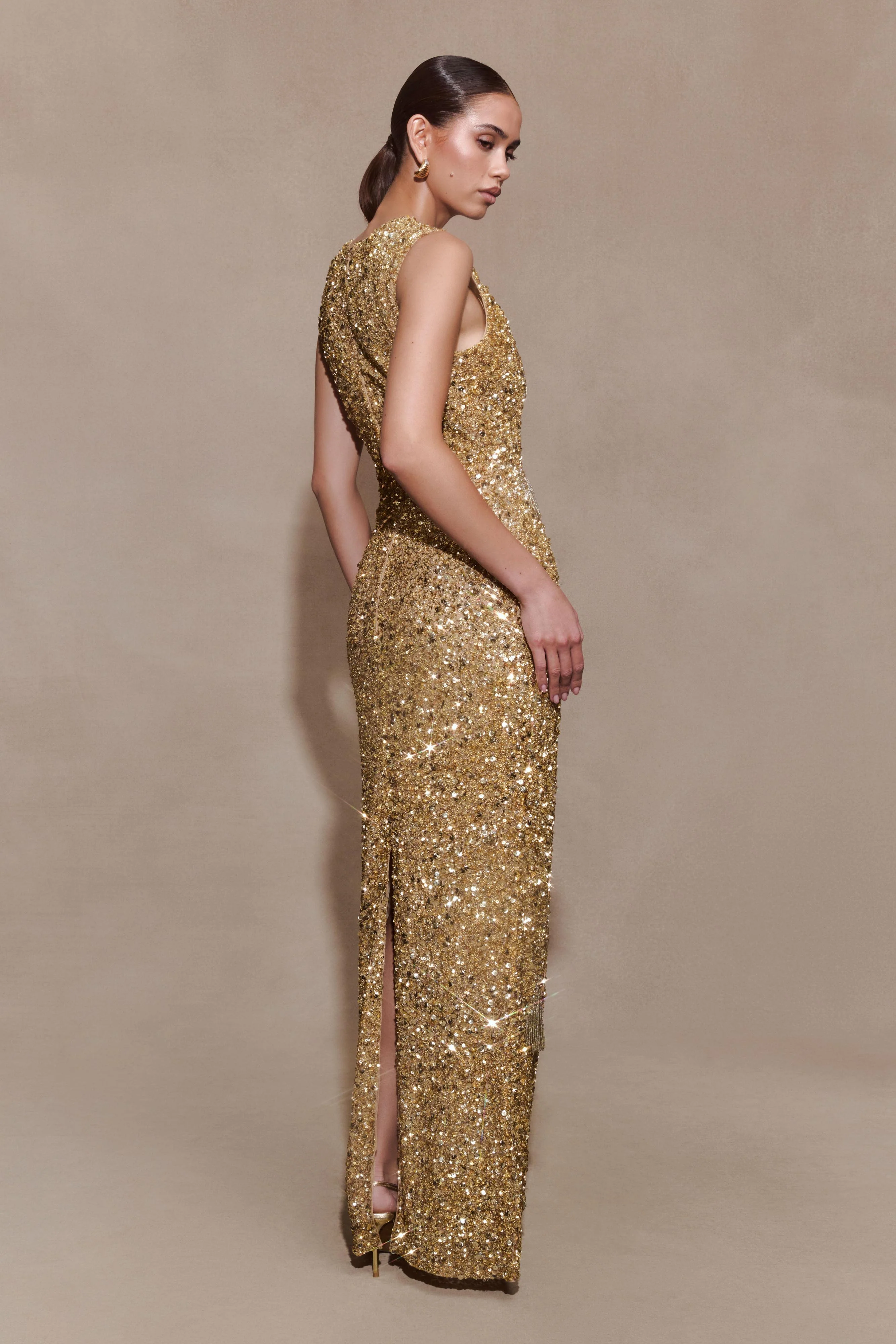 Astor Hand Embellished Maxi Dress - Gold