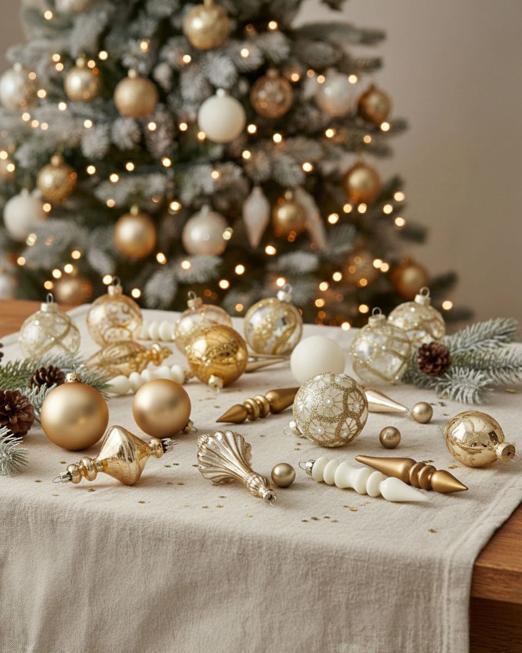 Set of 70 Baubles FLICKER Glass Gold