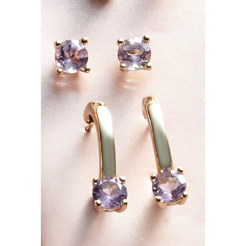 Gemstone 2-Pair Post/Hoop Set - MIDNIGHT VELVET CATALOG