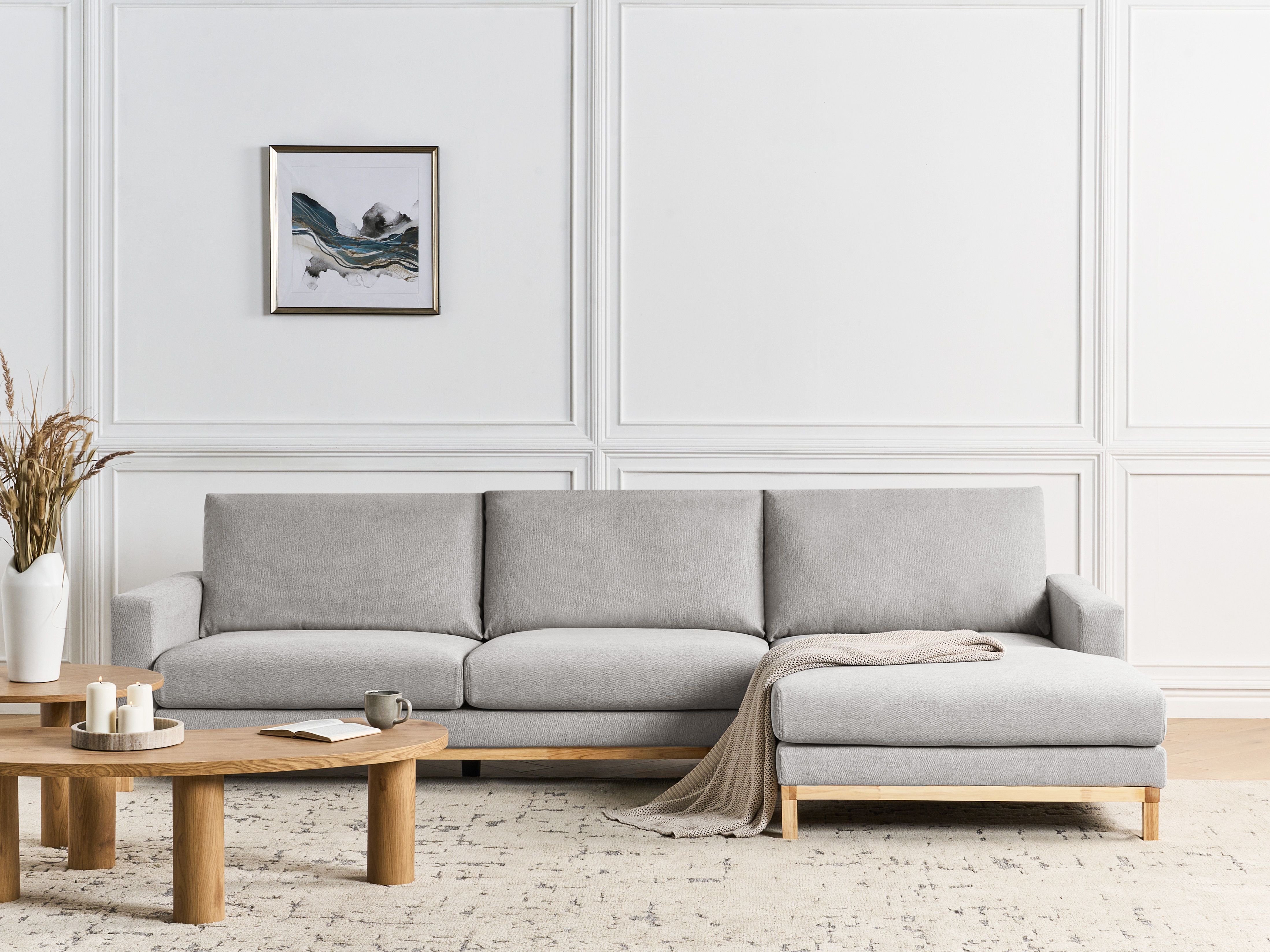 Corner Sofa 4 Seater SIGGARD Fabric Grey Left Hand