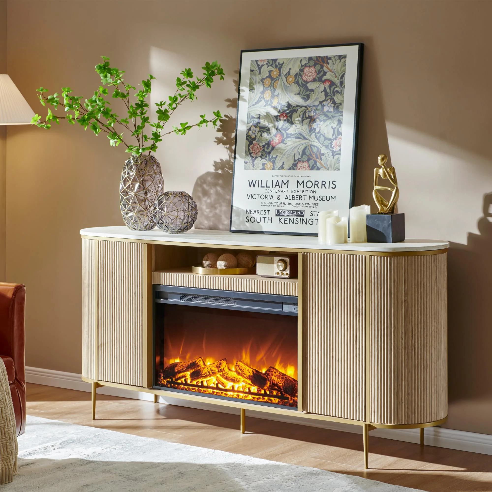 OKD Luxury Fireplace TV Stand for TVs Up to 80 inches, 70
