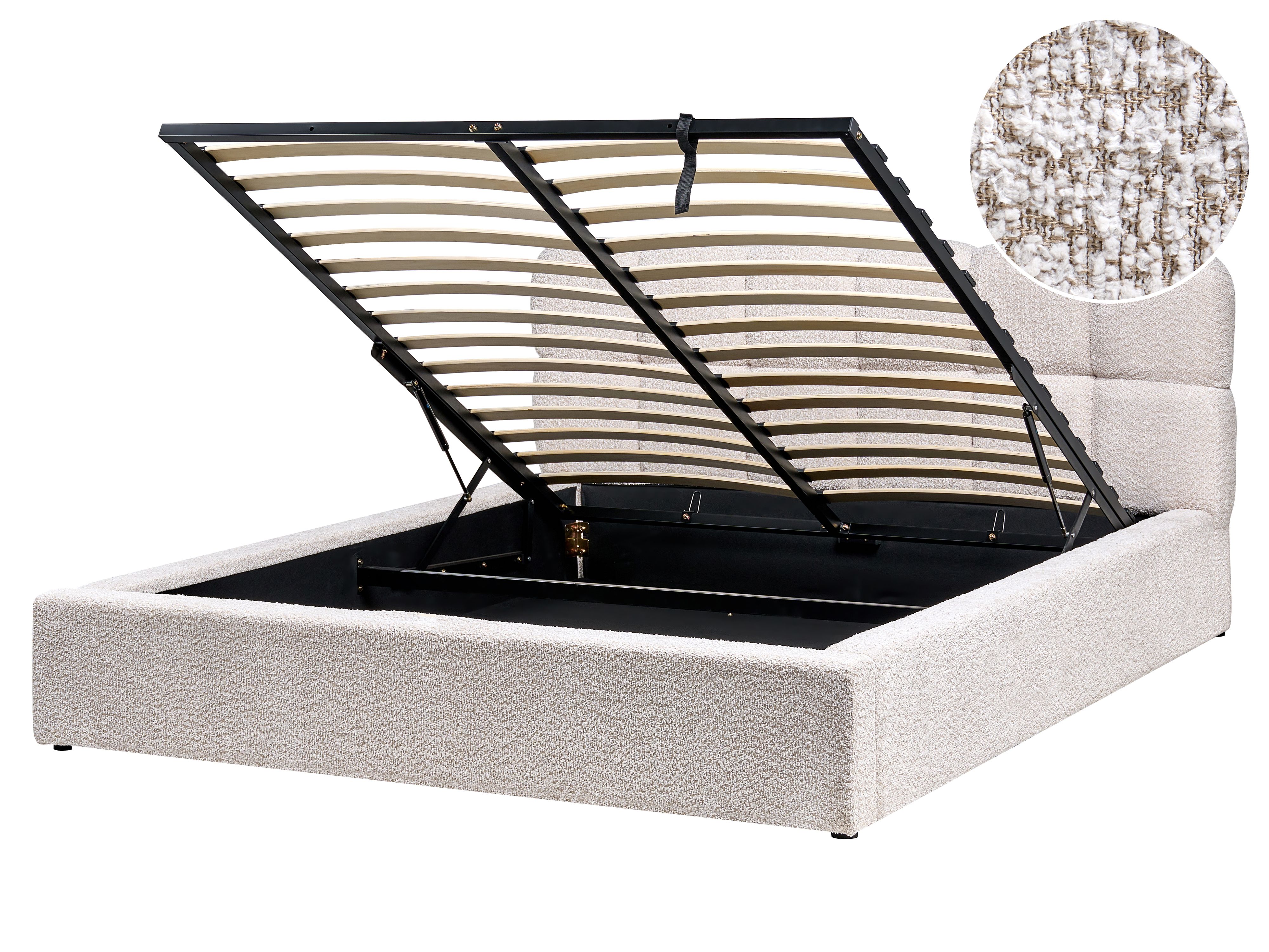 Ottoman Bed Boucle BASTON 160 x 200 cm (EU King Size) Light Beige