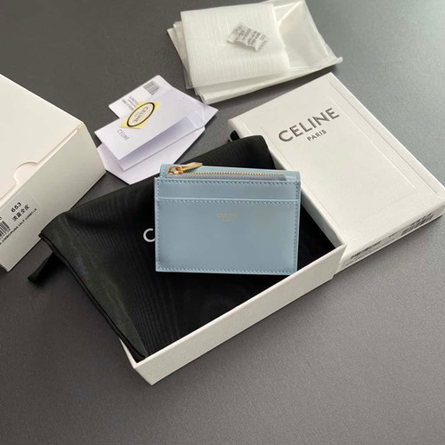 Celine TRIOMPHE shiny leather short wallet blue