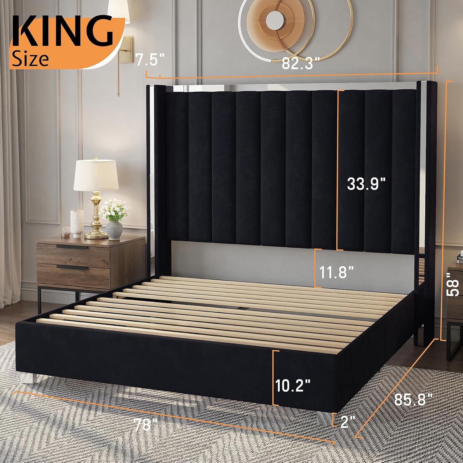 Jocisland King Size Bed Frame with 58