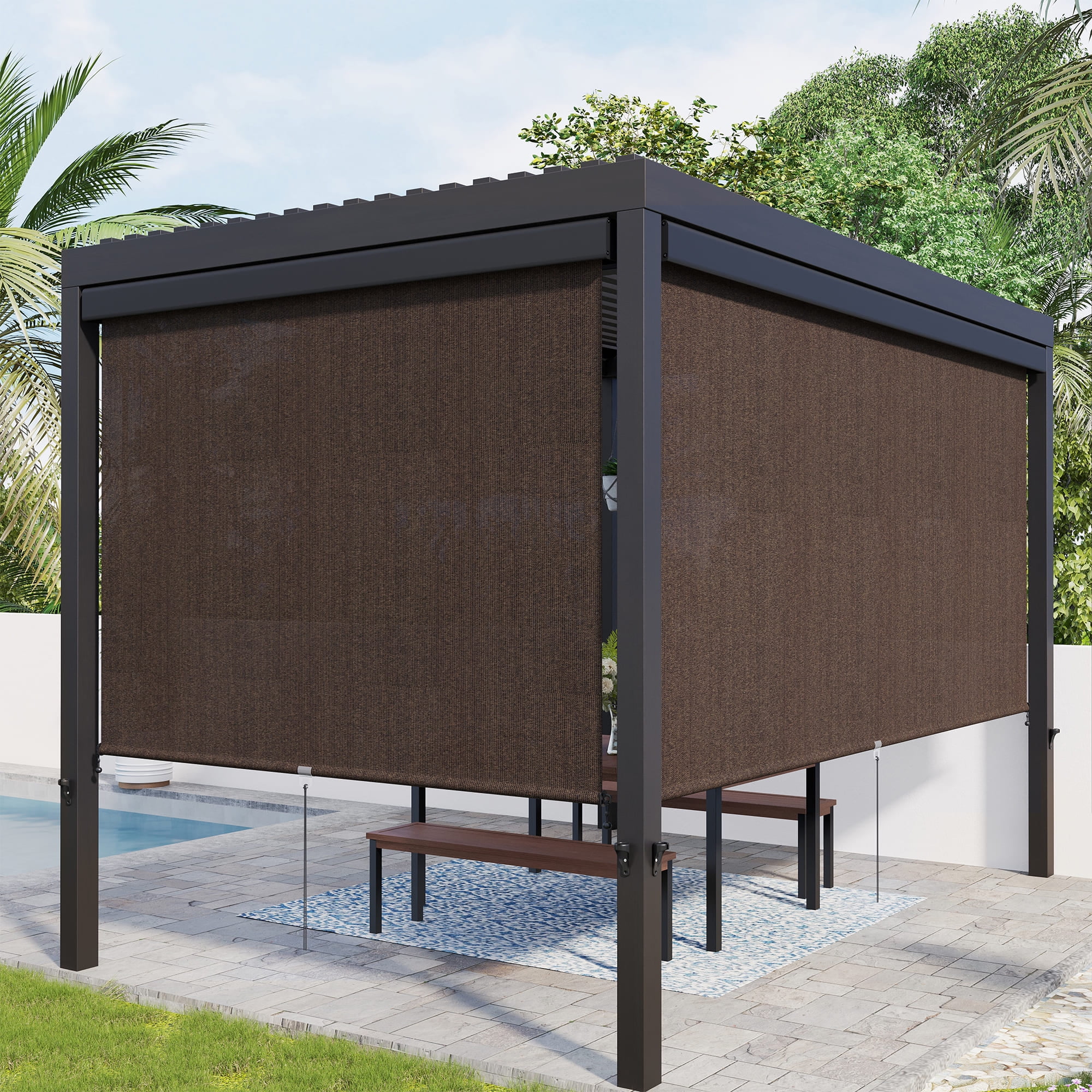 Vicllax Outdoor Patio Blinds Sun Shades Spring Roller Shade with Valance for Patio, Gray, 8'Wx8'H - Image 20