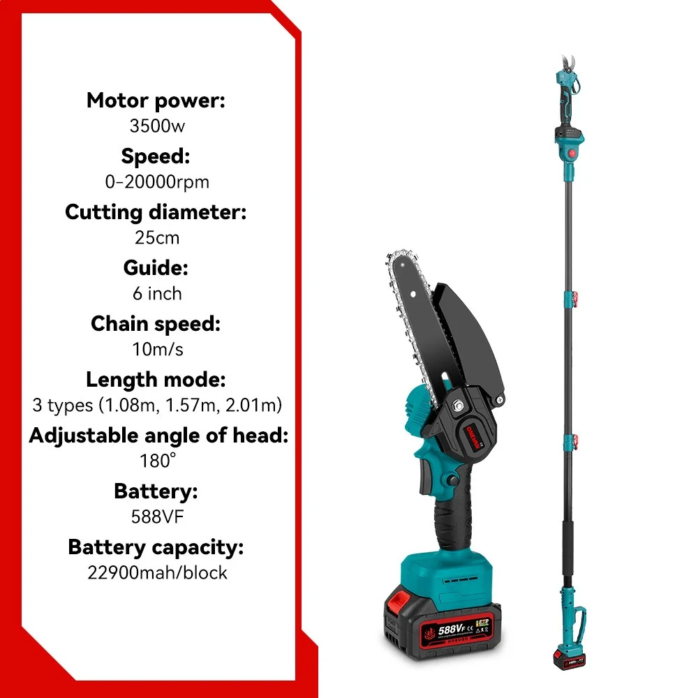 3-in-1 Brushless 6" Pole Chainsaw & Electric Pruning Shears Cordless Pole Saw - Image 7