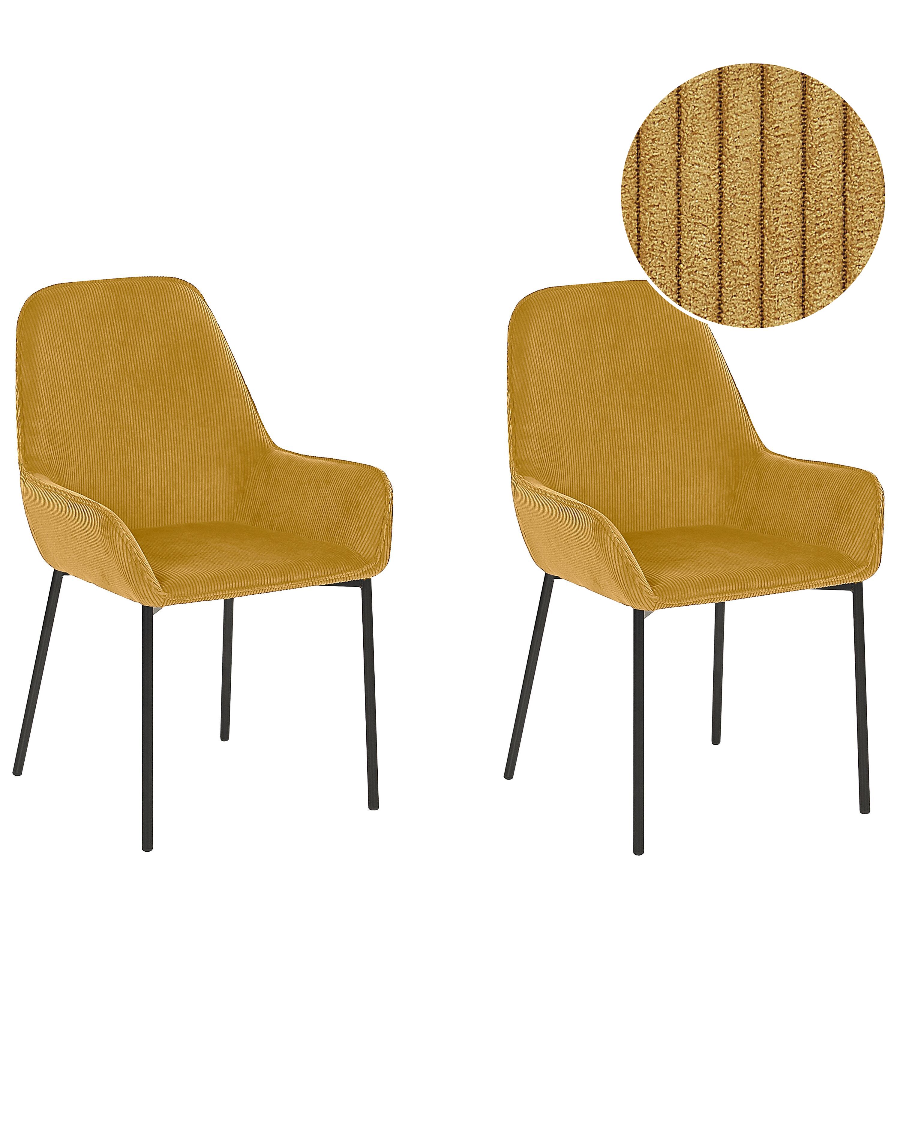 Set of 2 Dining Chairs LOVERNA Corduroy Mustard