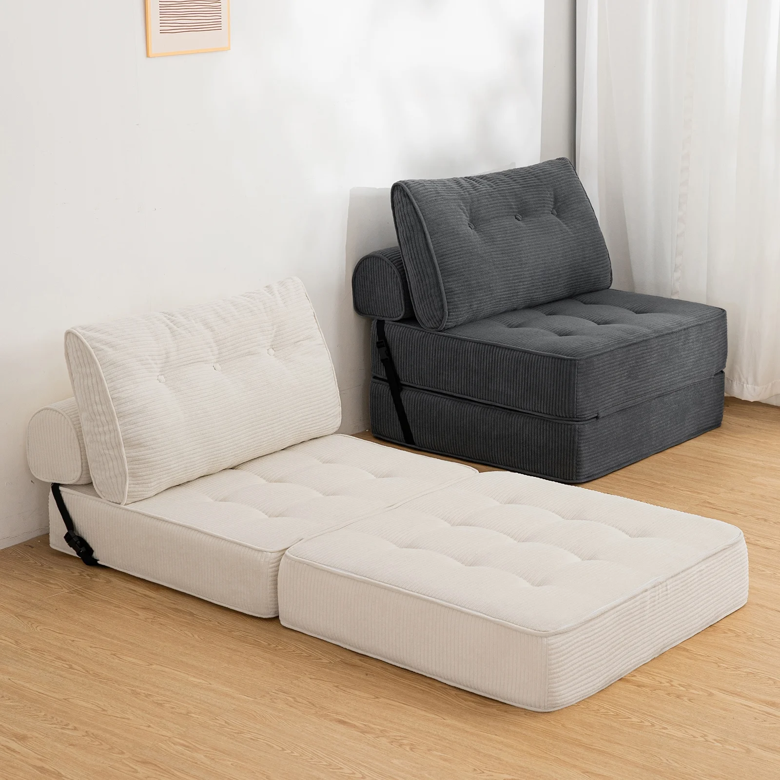 Hommpa Folding Sofa Bed Foldable Couch Bed Convertible Futon Chair with High Density Foam Filling with Pillow for Adult,Comfort chair bed for Living Room Bedroom,Gray,Single - Image 12