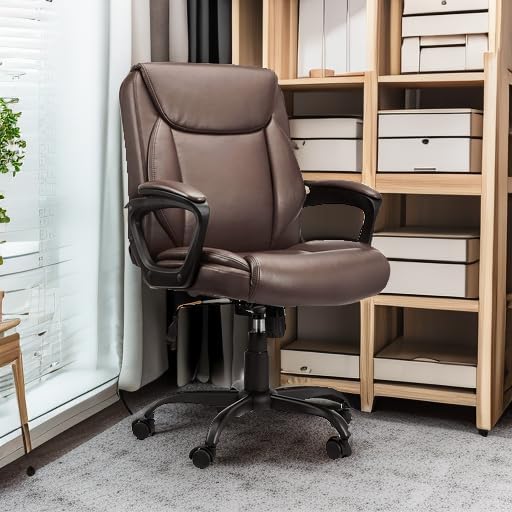Amazon Basics Classic Puresoft PU Padded Mid-Back Office Chair with Armrest, Height Adjustable, Wheels, 25.75