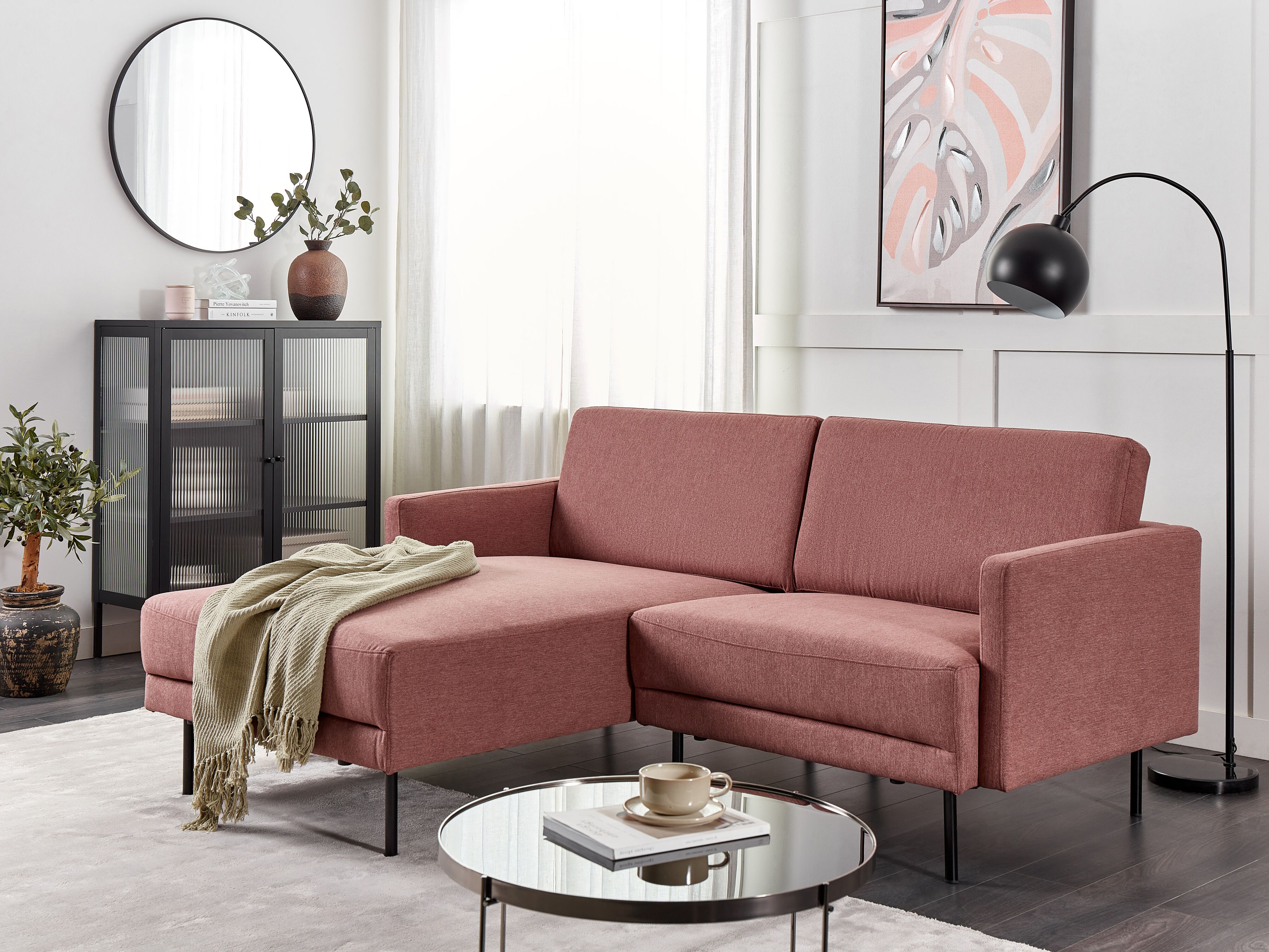 Corner Sofa 2 Seater BREDA Fabric Pink Right Hand