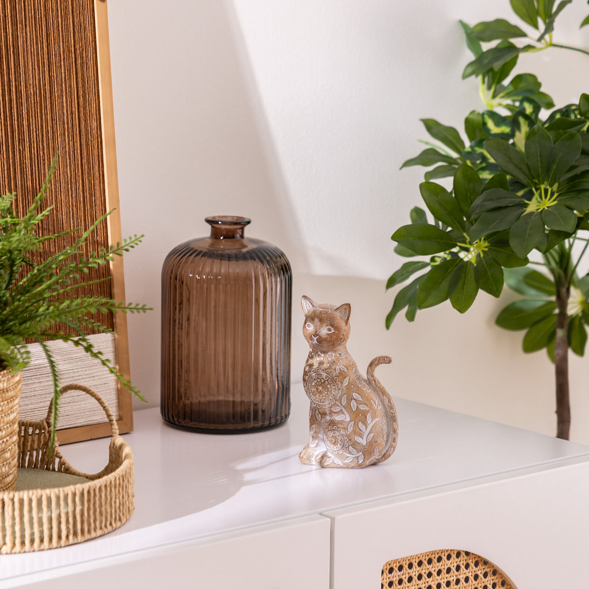 Cat statuette "Lindo" Beige, H.18.5 cm