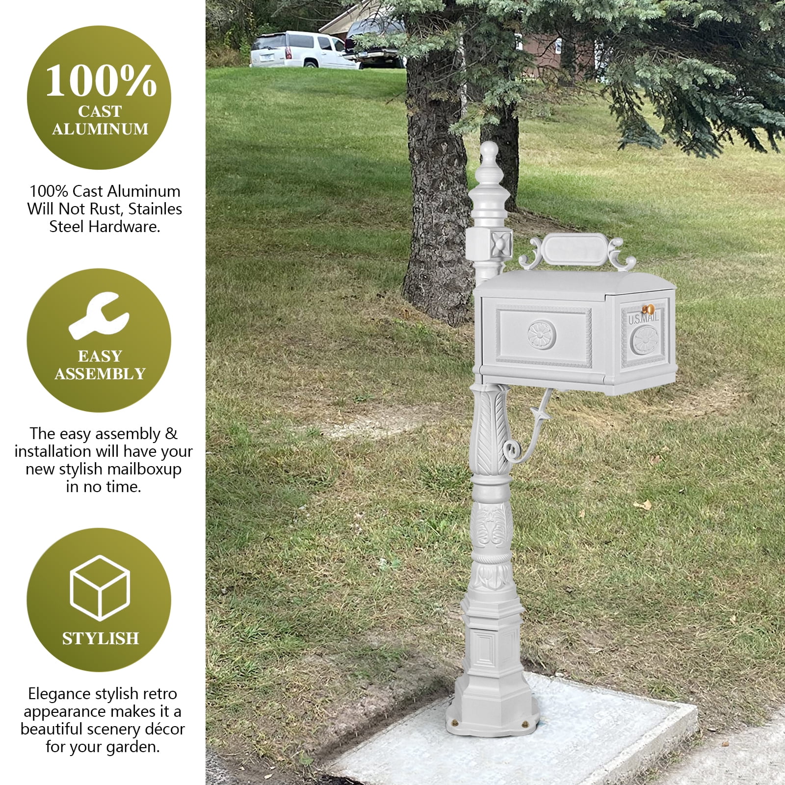 Betisef Large Cast Aluminum Mailbox Barcelona Decorative Post Mail Box Combination Stratford Heavy Duty - Image 20
