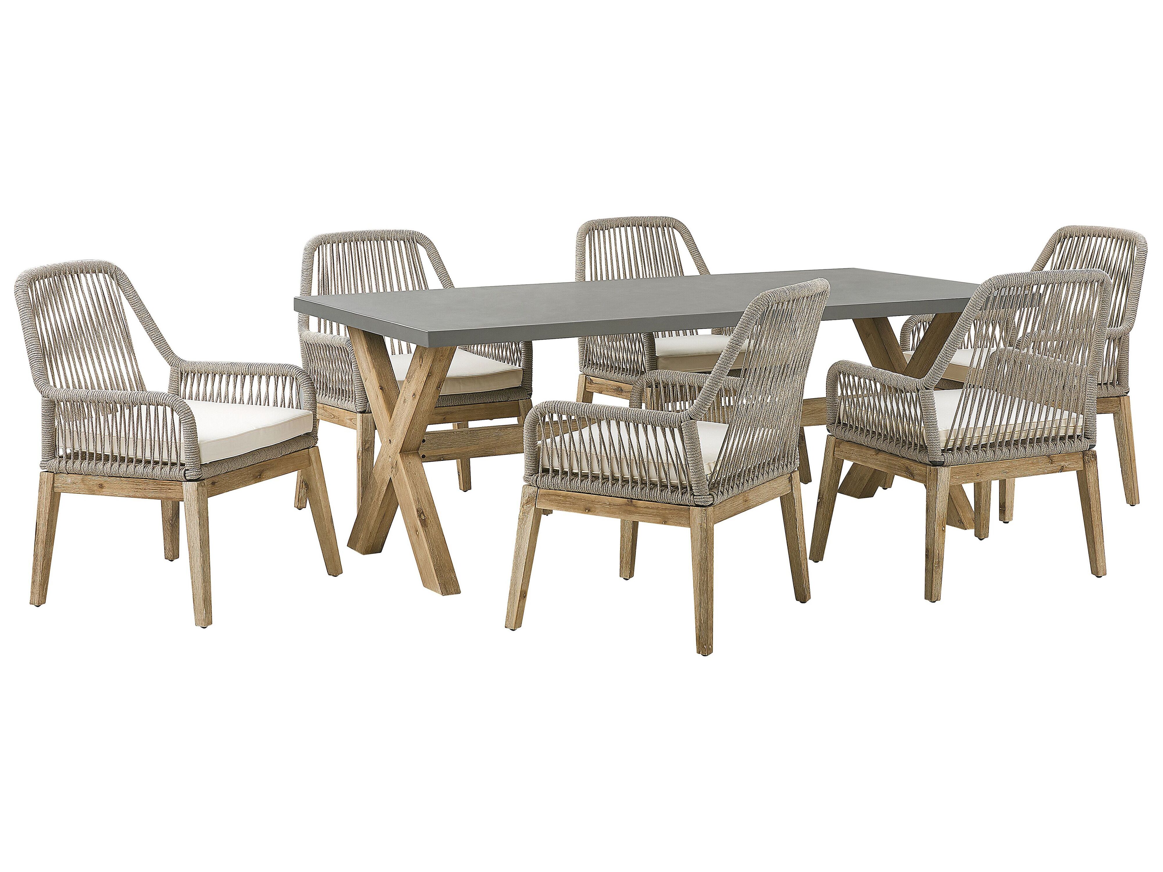 Garden Dining Set 6 Seater OLBIA with Cushions Concrete Beige