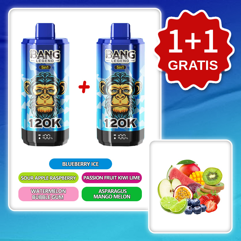 BANG LEGEND 120 000 puffów 5w1 – Blueberry Ice, Sour Apple Raspberry, Passion Fruit Kiwi Lime, Watermelon Bubble Gum