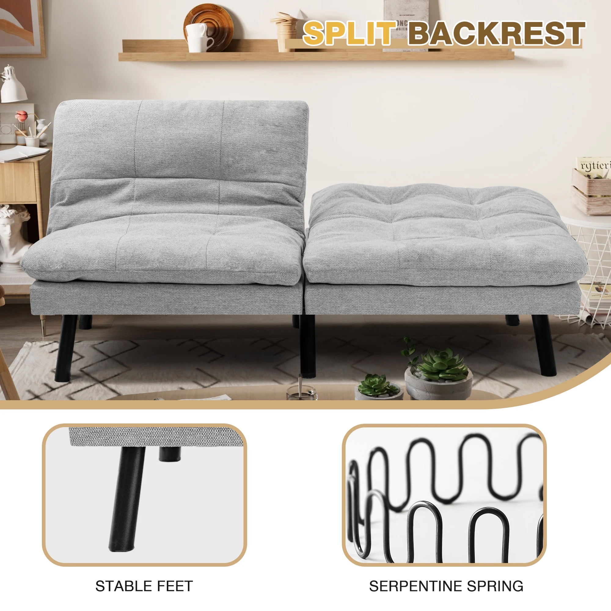 Homall Futon sofa, Two Seat Adjustable Sofa, Corduroy Fabric, Upholstered Sofa, Sofa Changeable into Bed, Leisure Reading and Games, Green - Image 25