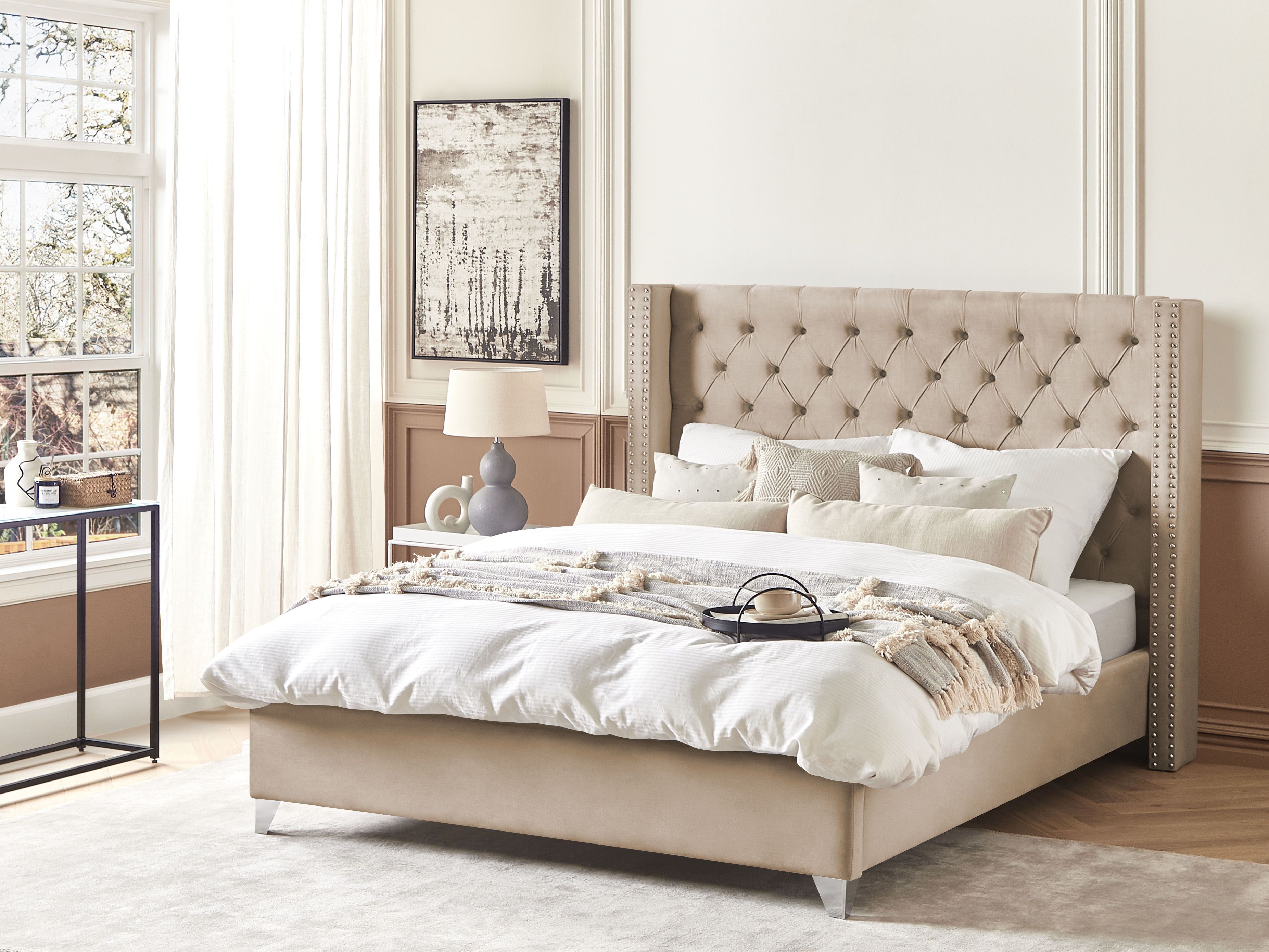 Bed Velvet LUBBON 180 x 200 cm (EU Super King) Beige