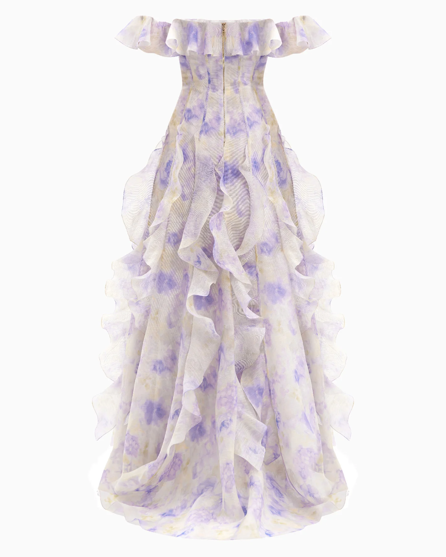 Elegant Floral Print Off-Shoulder Organza Dress
