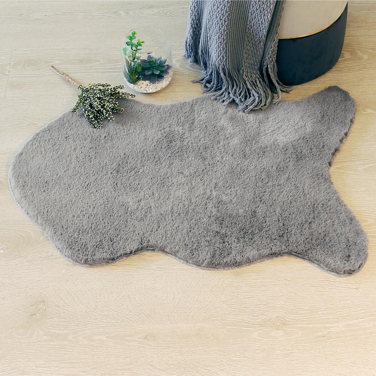 Fur effect round rug Grey, 60x90 cm