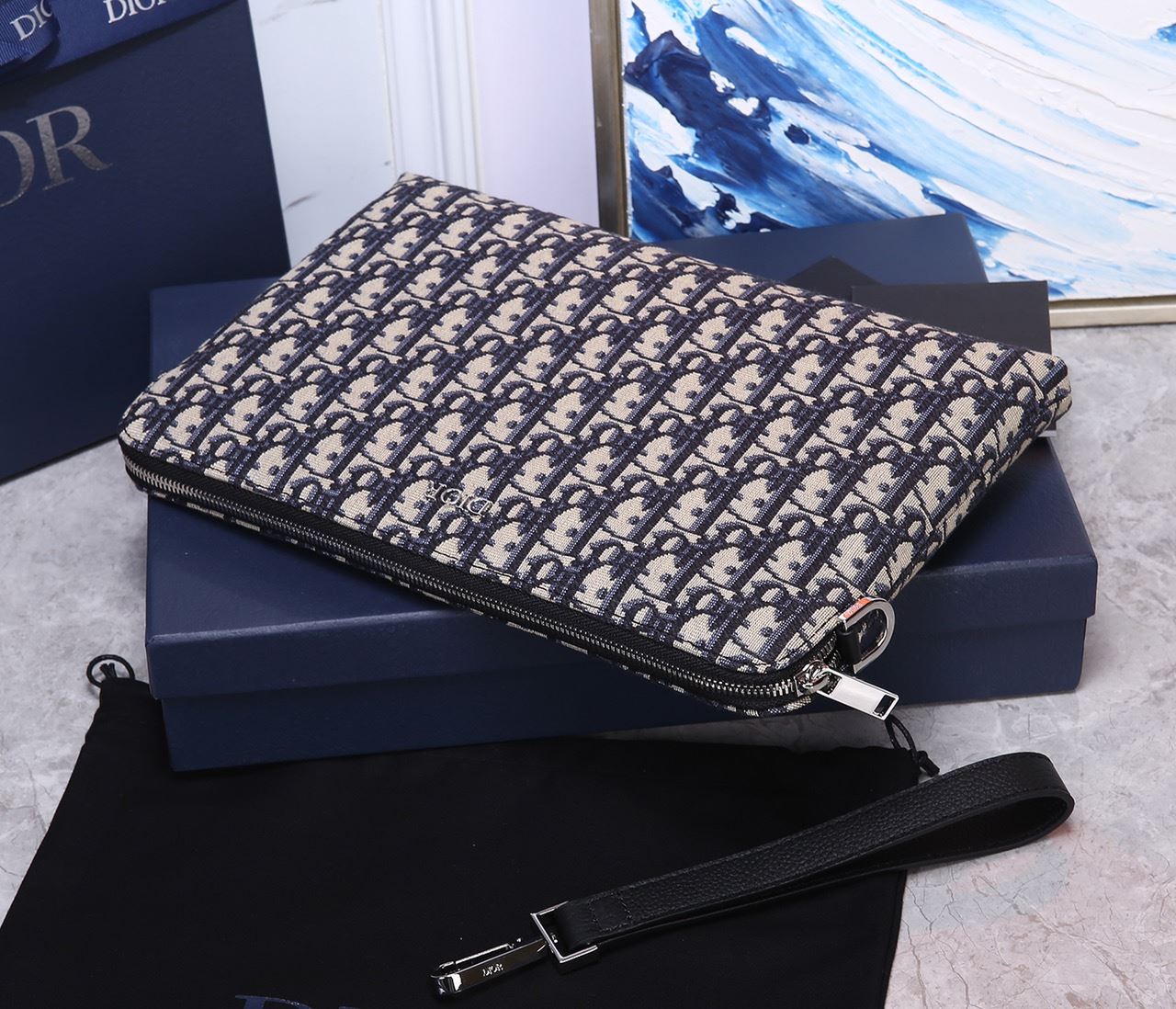 Oblique Jacquard Pouch Black/BeigeFor Women‎ 12in/30cm CD 2OBCA251YSE_H03E1:1High-quality replica