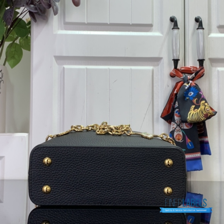 Black Pebbled Leather Mini Handbag with Gold Chain & Monogram Strap1:1High-quality replica
