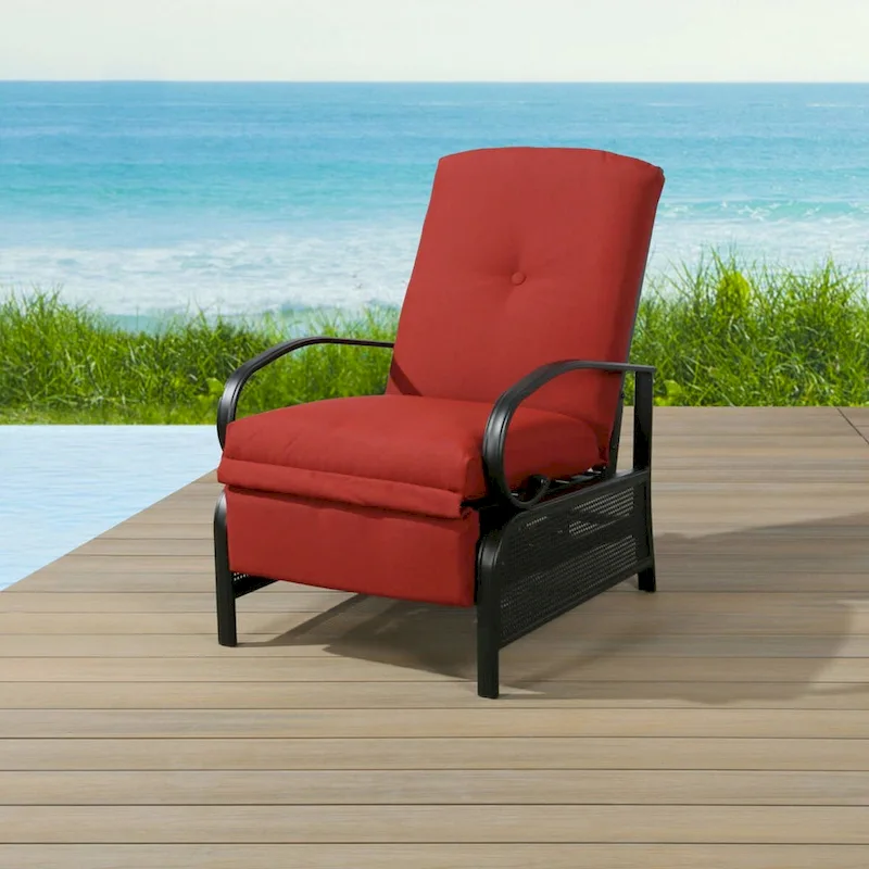 Adjustable Patio Recliner Lounge Chair With Cushion, 300 lbs - 38 (D) x 26.5 (W) x 38.5 (H) Inches - Image 5 Adjustable Patio Recliner Lounge Chair With Cushion, 300 lbs - 38 (D) x 26.5 (W) x 38.5 (H) Inches - Image 5