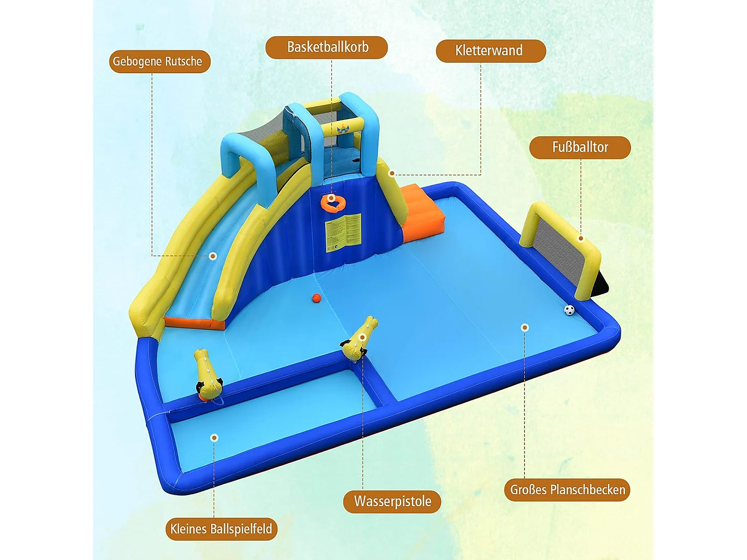 Château gonflable 6 en 1 avec escalade toboggan à jet d'eau grande piscine cadre de football