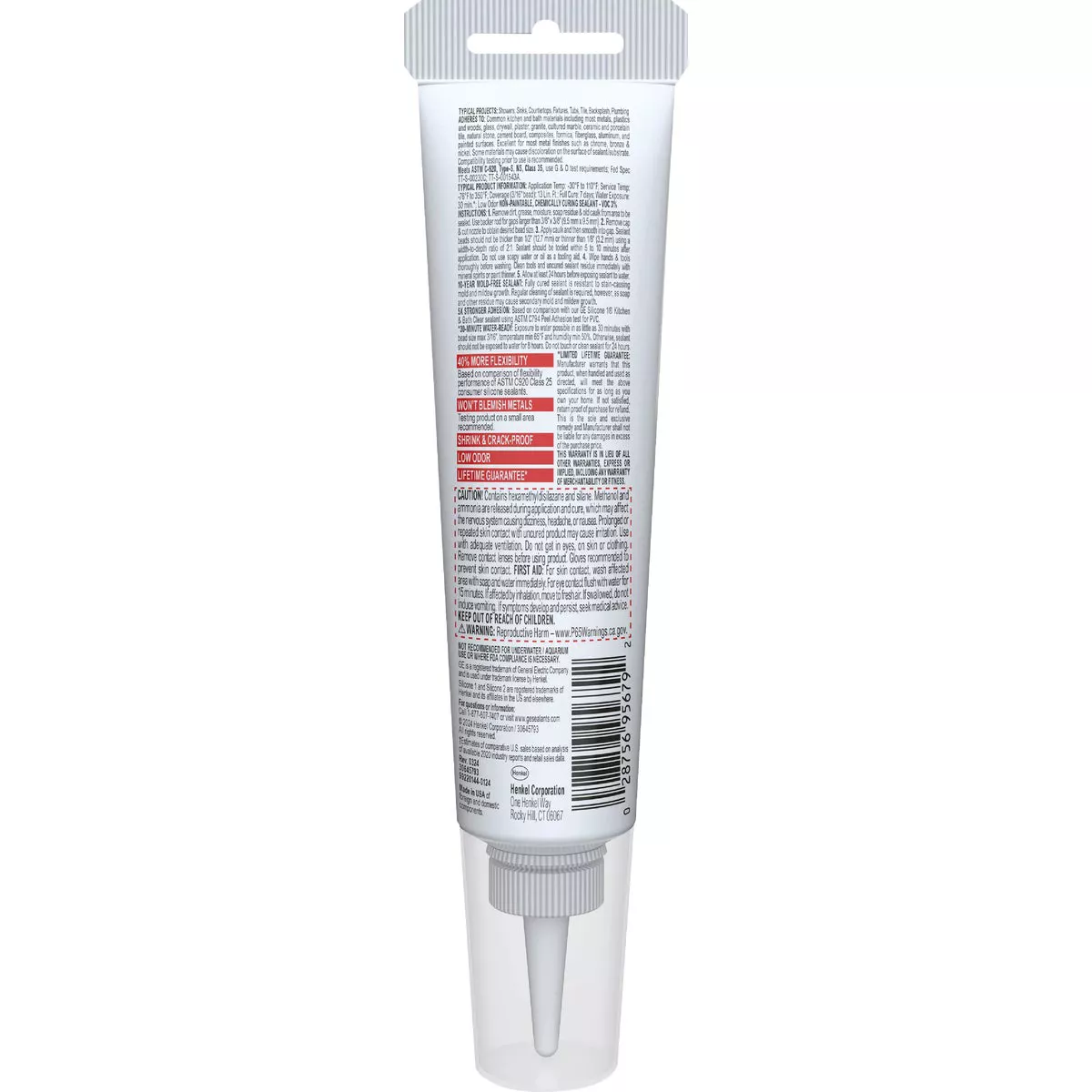 GE Advanced Silicone Kitchen & Bath Sealant, White, 2.8 Oz. Tube