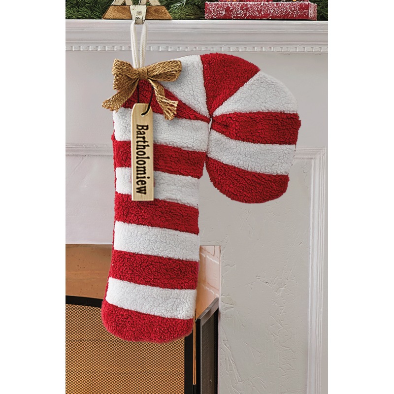 Fuzzy Candy Cane Figural Stocking - MIDNIGHT VELVET CATALOG