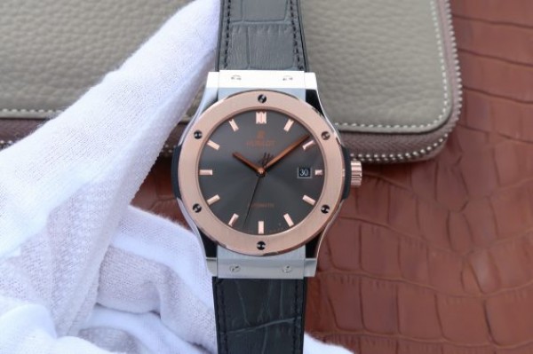 Replica Hublot Classic Fusion 42mm RG JJF Gray Dial Gray Gummy Strap A2892 - Elite Watch Atelier