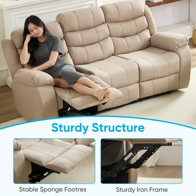 MUZZ Modern Reclining Sofa ,3-Seater Recliner Sofa with Cup Holders, Flip-Up Storage, Reversible Backrest and Footrest, Gray - Image 15