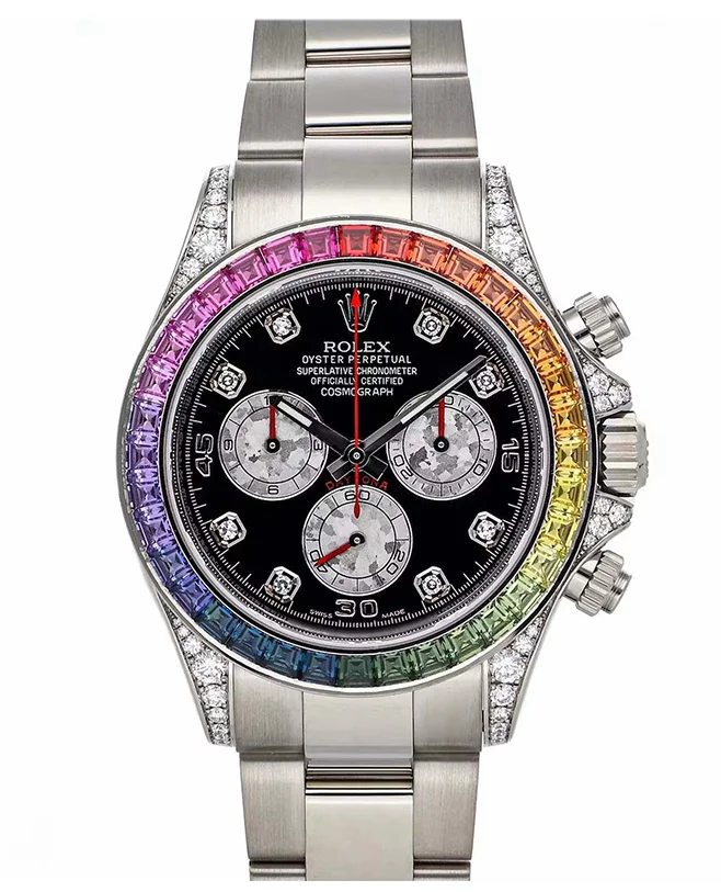 Rolex Daytona White Gold Rainbow Bezel Black Dial 116599RBOW(1:1 replica) - Elite Watch Atelier