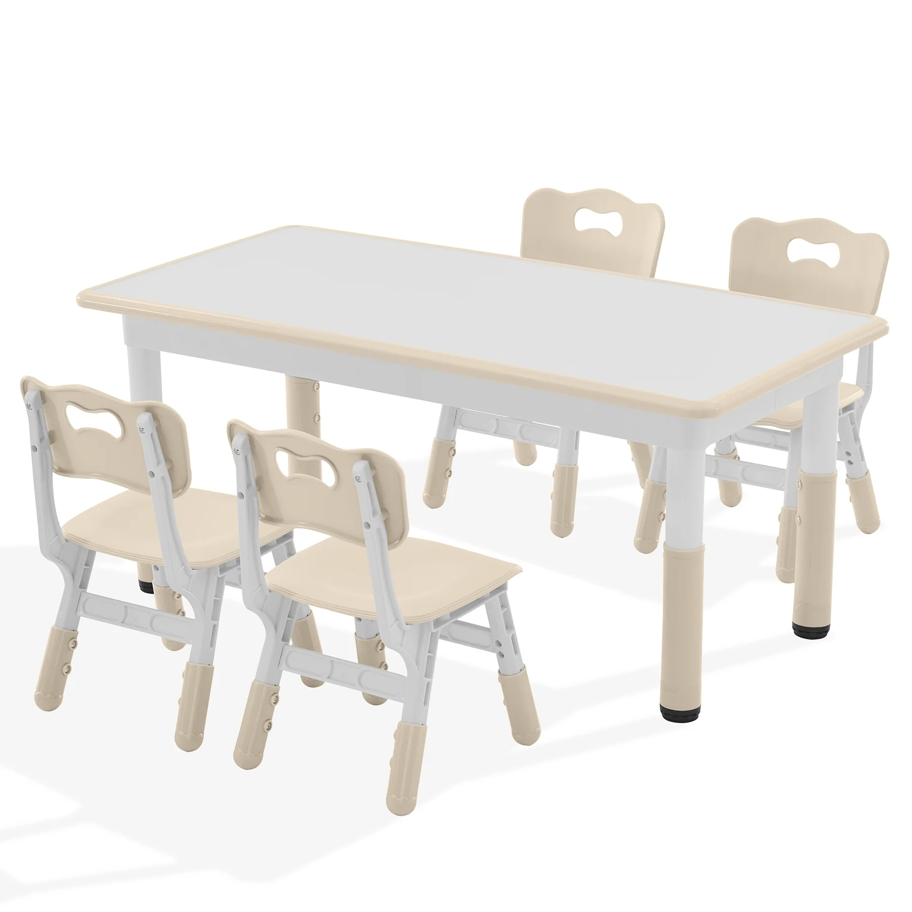 Toddler Table and Chairs Set for 4, 47.2''L x 23.6''W Kids Study Table and Chair Set, Height-Adjustable, Graffiti Desktop, Children Activity Table for Daycare, Classroom, Home