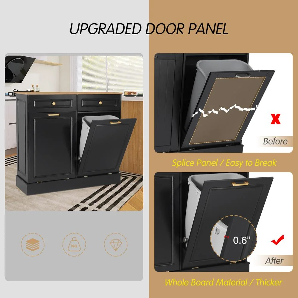 Eclife 20 Gallons Double Tilt Out Trash Cabinet Wood Tabletop, Upgrade Gray, WB010GY - Image 23