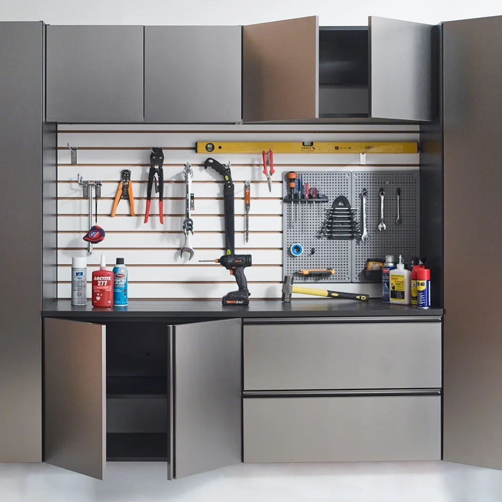7-Piece Storage Cabinet Set, Modern Style Kitchen Furniture Set with Stand Cupboard and Console Table, Wall-Mounted or Free-standing Cabinet Set for Living Room, Kitchen, Dark Gray - Image 35