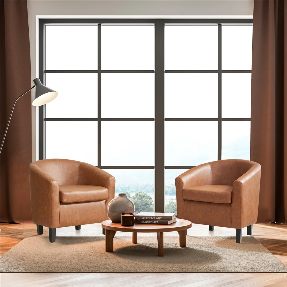 Renwick Faux Leather Barrel Accent Chair for Living Room, Set of 2, Black - Image 50
