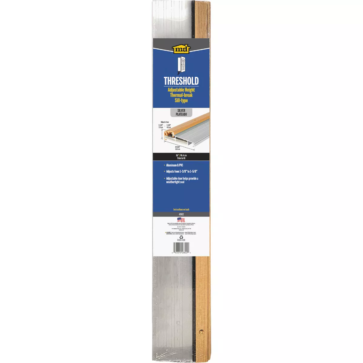 M-D Building Products 4-9/16 In. x 1-3/8 In. x 36 In. Silver Adjustable Aluminum Thermal Break Threshold
