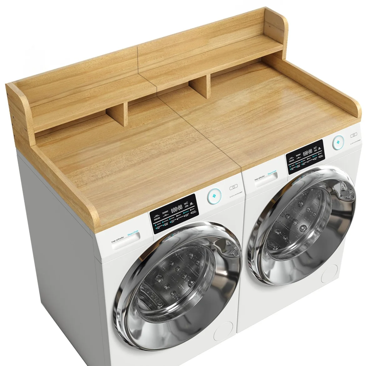Modern Washer Dryer Countertop with 2-Tier Shelf,Laundry Room Countertop Organization Storage with 2.75" H Guard Edge Rails,Non-Slip Pad,Waterproof and Easy to Clean,54"W x 27.55"D,Natural Wood - Image 8
