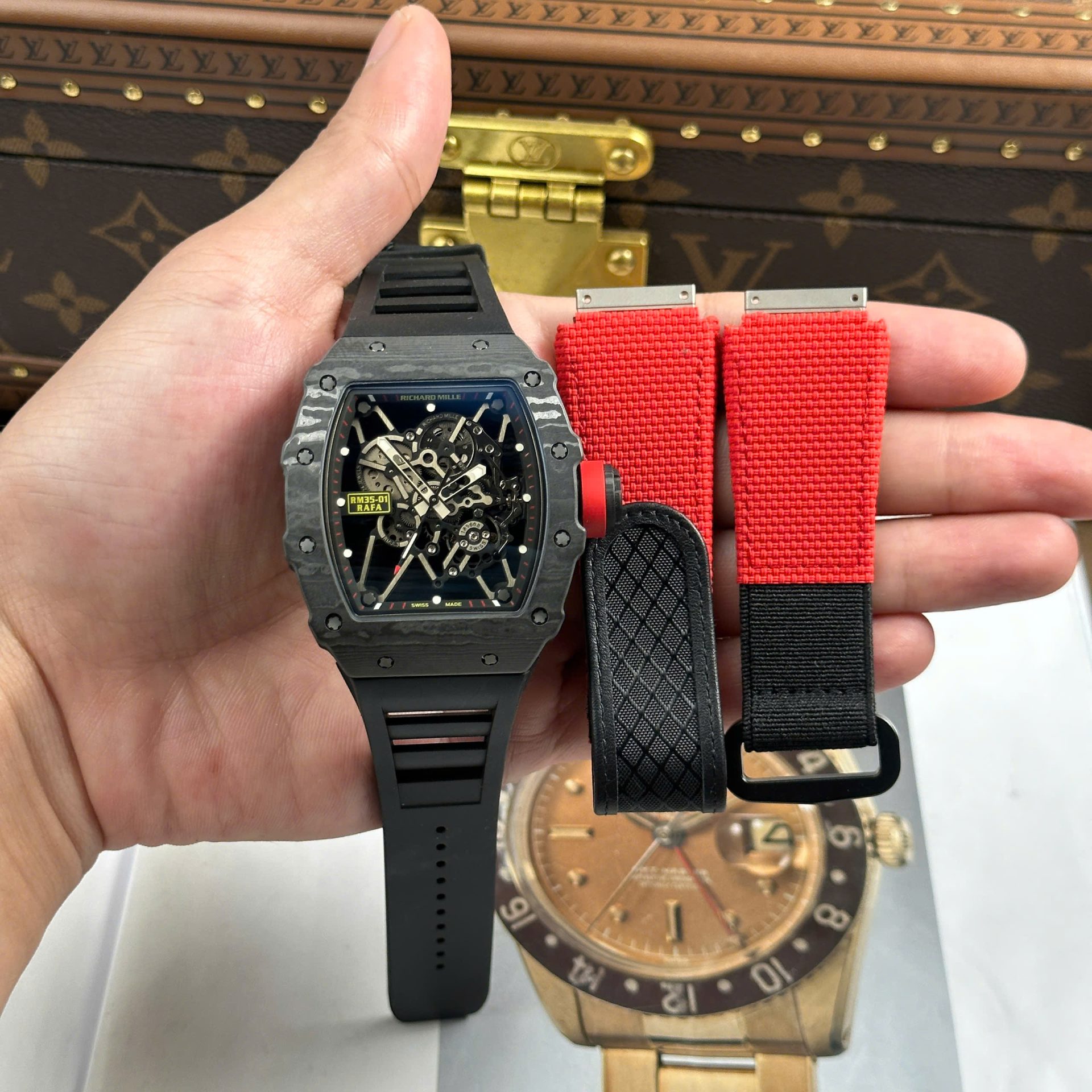Richard Mille RM35-01 Rafael Nadal Carbon NTPT Replica Watches Black Rubber Strap ZF Factory 49,9x43mm - Top club