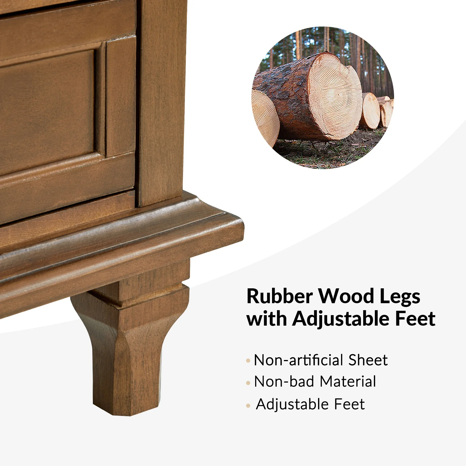 Farmhouse 3 Drawers Nightstand with Tray Bedside Table with Charging Station Acorn - Image 29