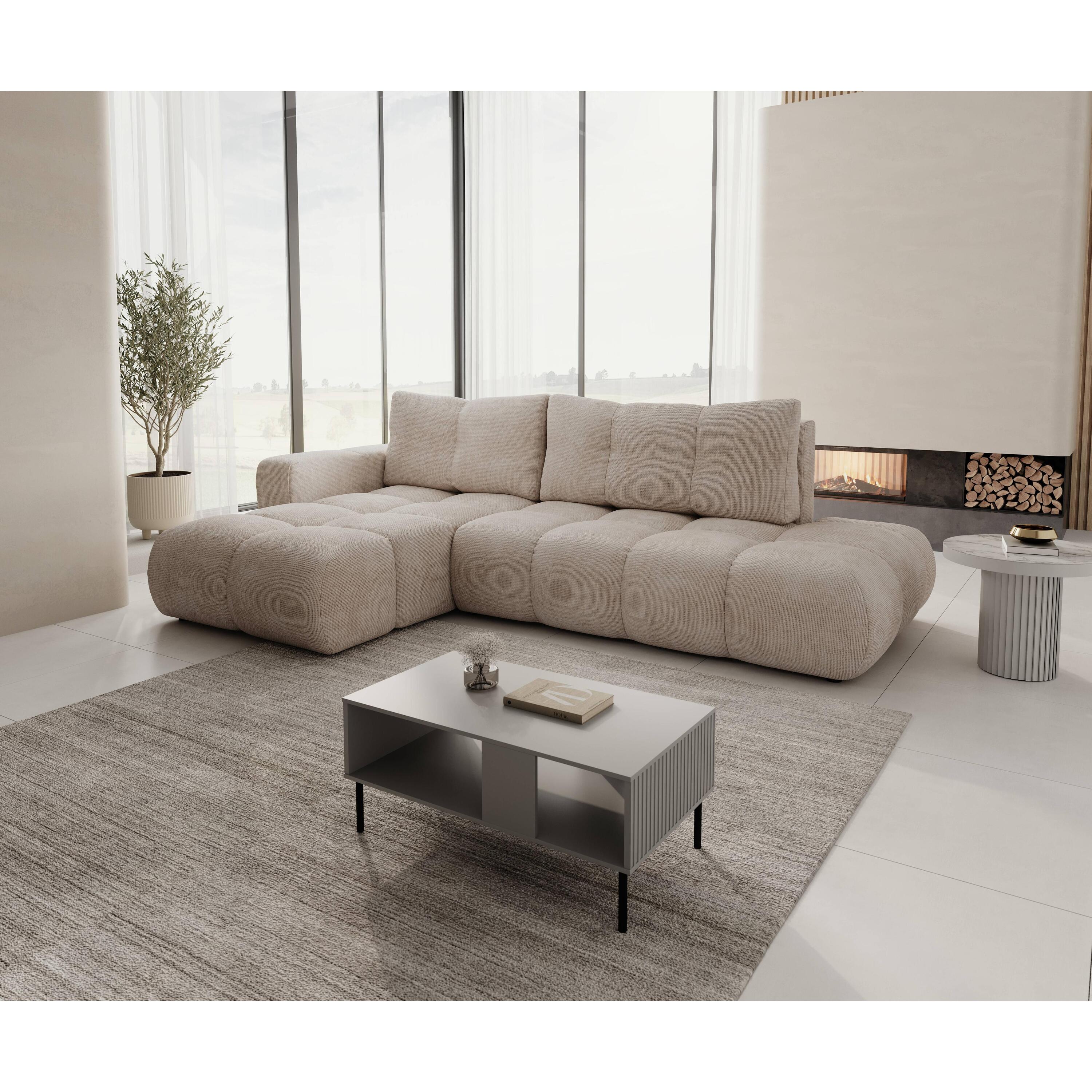 Blokker Charme Hoekbank Links met Slaapfunctie - Chenille - Lichtbeige