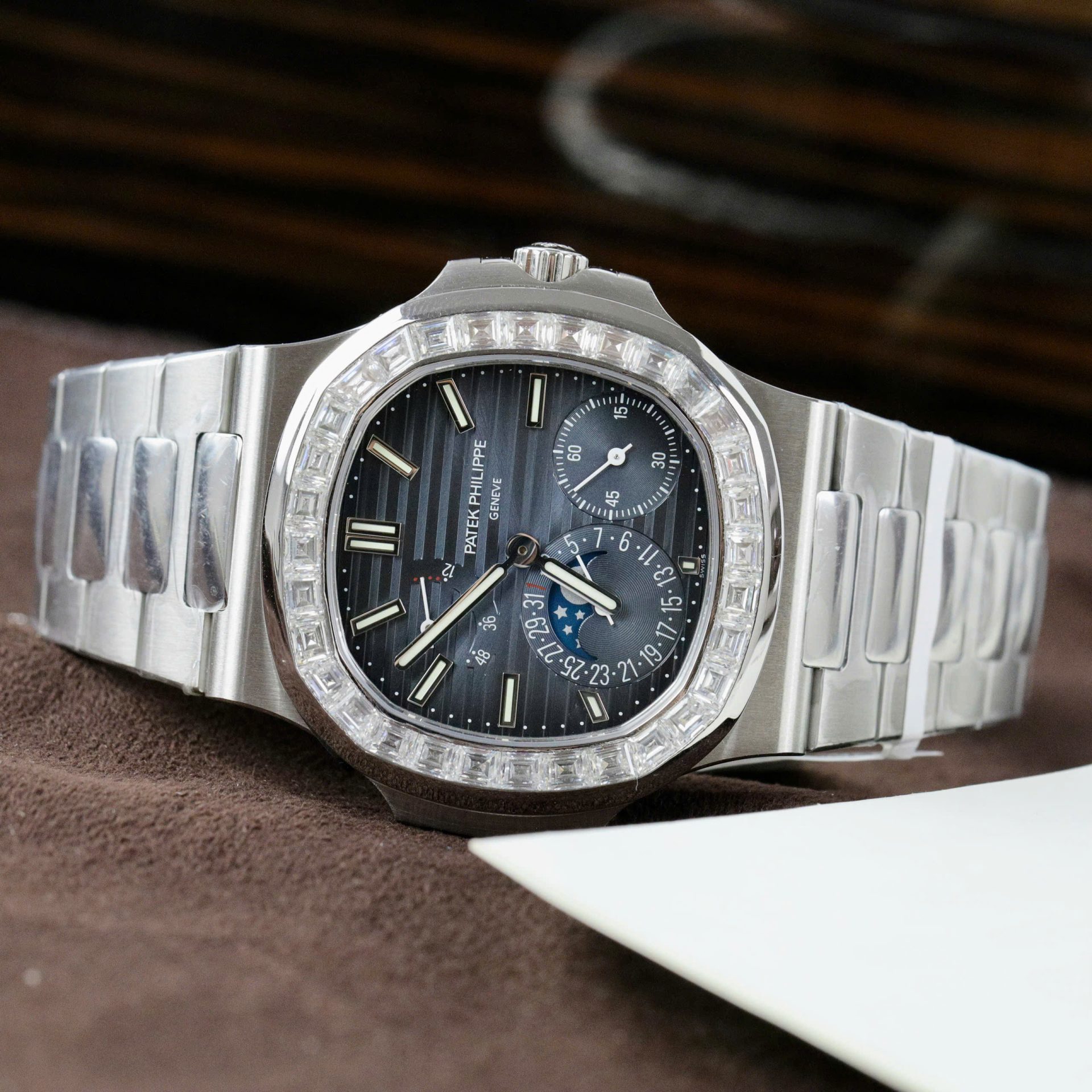 Patek Philippe Nautilus 5724G Refined Dial Copies Watch Custom Diamonds Moissanite Baguette 40mm - Top club