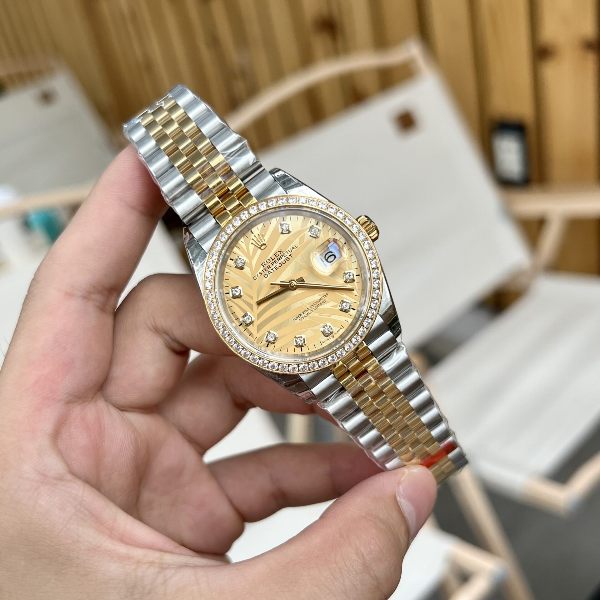 Rolex DateJust 126283RBR Palm Leaf Dial Gold Rep 11 Watch 36-41mm - Elite Watch Atelier