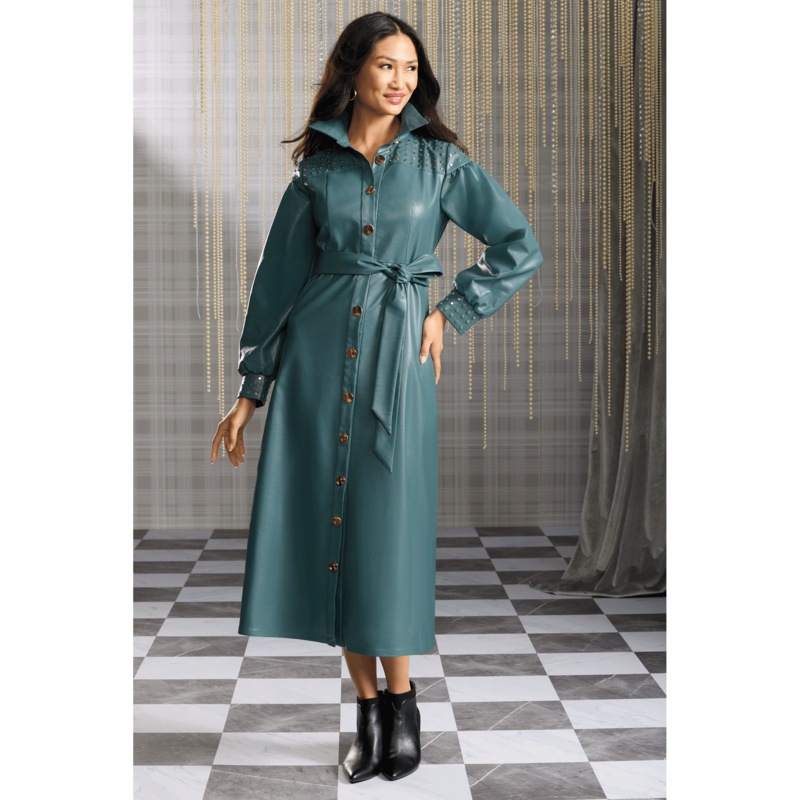 Jadine Faux-Leather Studded A-Line Dress - MIDNIGHT VELVET CATALOG
