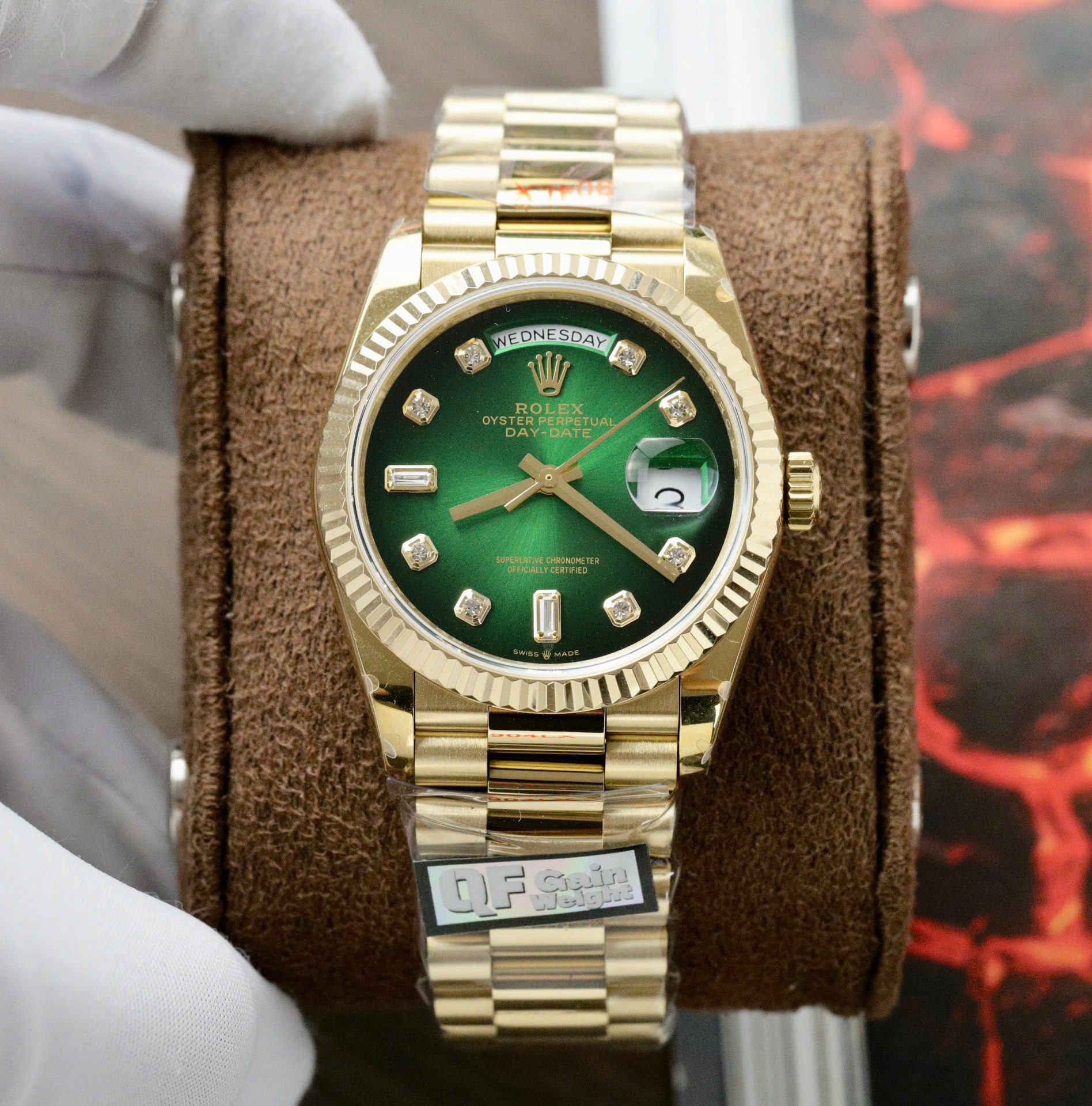 Rolex Day-Date 128238 Best Replica Watch Dial Green Ombre Weight 158 Grams QF Factory 36mm - Elite Watch Atelier