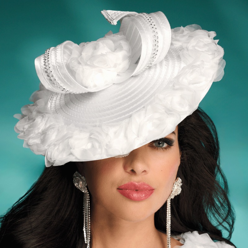 Rose Ruffle Fascinator Hat with Ribbons and Rhinestones - MIDNIGHT VELVET CATALOG