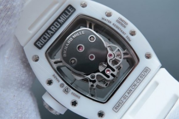 Replica Richard Mille RM052 White Ceramic Diamonds Skull Dial White Rubber Strap MIYOTA8215 - Top club